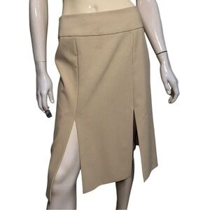Piu & Piu Women’s Size 44 M Camel Tan Front Slit Straight Knee Length Skirt